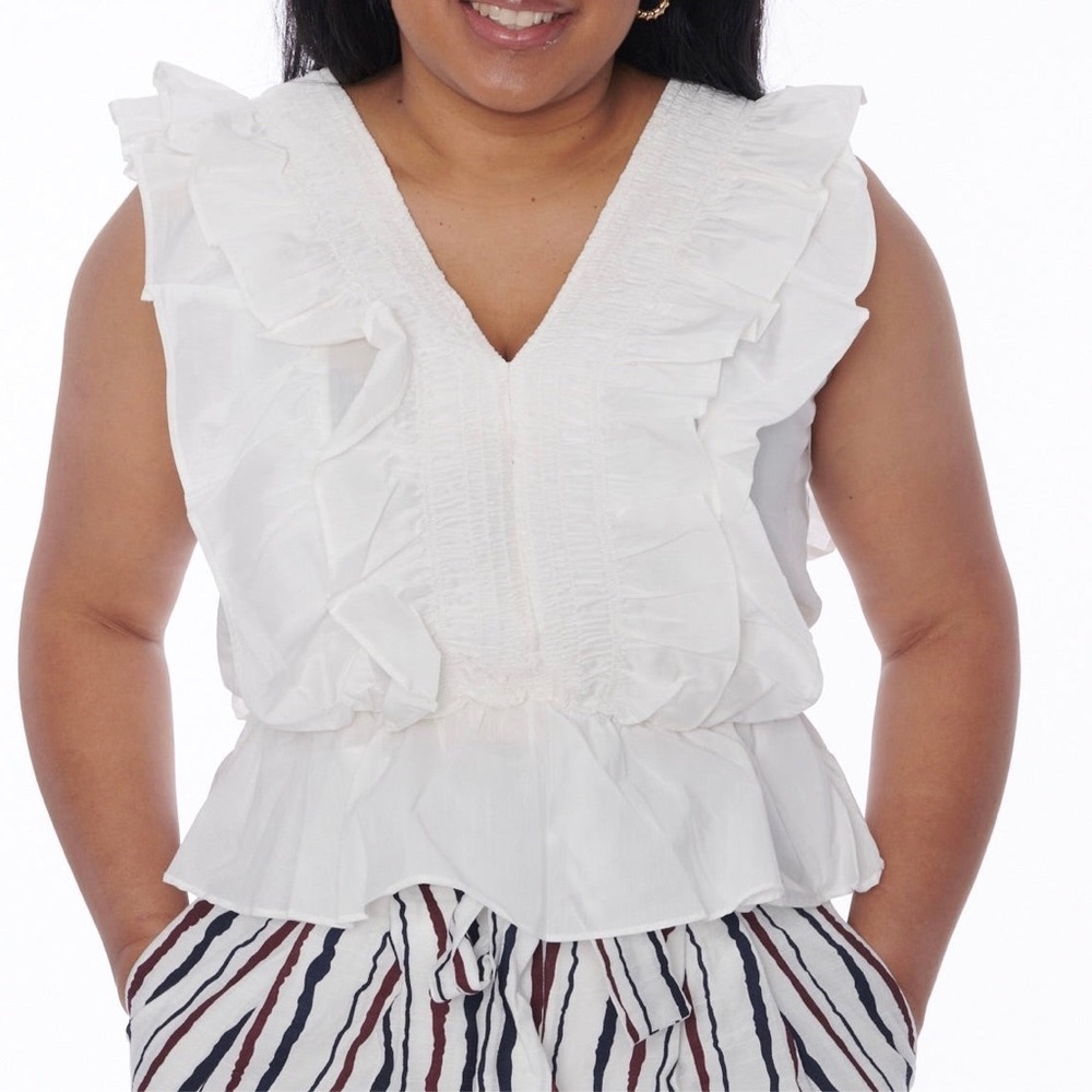 White Ruffle V-Neck top - Picture 7 of 7